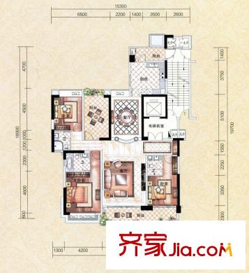 錦繡山河四期1#3單元01戶型圖 3室2廳3衛(wèi)1廚