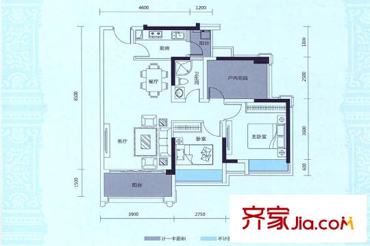 松湖朗悅10棟D1戶型 3室2廳1衛(wèi)1廚