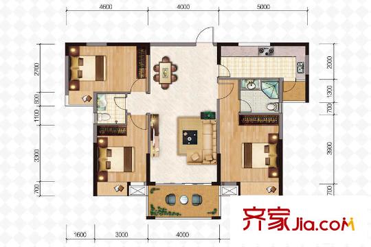 米蘭公館3號樓3-6戶型 3室2廳2衛(wèi)1廚