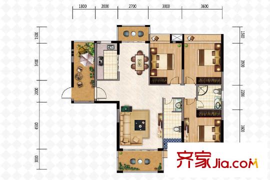 米蘭公館3號樓3-5戶型 3室2廳2衛(wèi)1廚