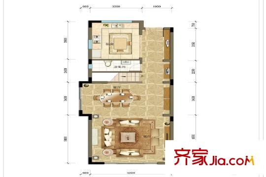 萬(wàn)科?珠江東岸165m2別墅一層平面圖 4室3廳4衛(wèi)1廚