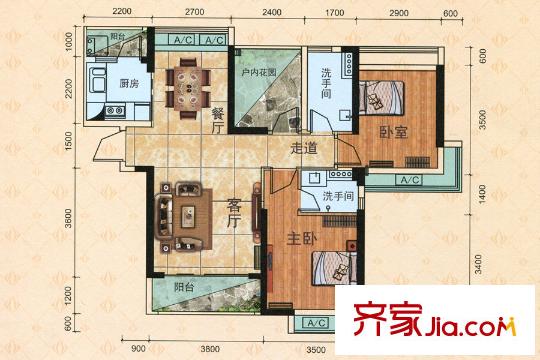 江景華庭1棟/2棟03戶型 2室2廳2衛(wèi)1廚