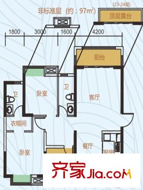 碧湖東岸6棟C戶型 2室2廳2衛(wèi)1廚
