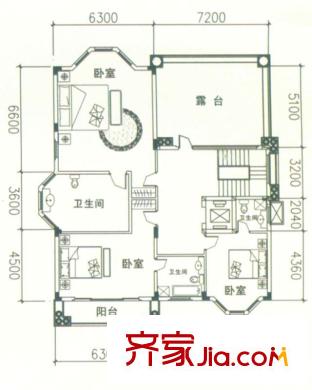 御富別墅戶型圖C2型三層 3室3衛(wèi)