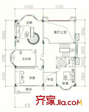 御富別墅戶型圖C2型二層 3室1廳2衛(wèi)