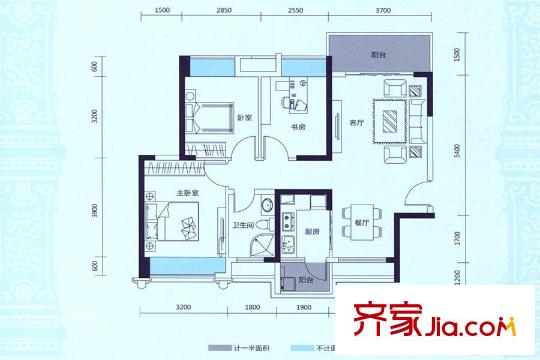 松湖朗悅10棟B1戶型 3室2廳1衛(wèi)1廚