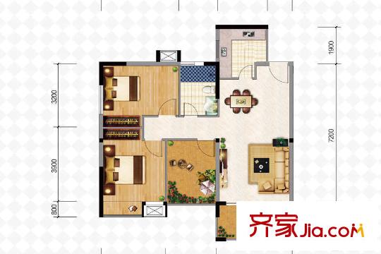 米蘭公館1號樓1-3戶型 3室2廳2衛(wèi)1廚