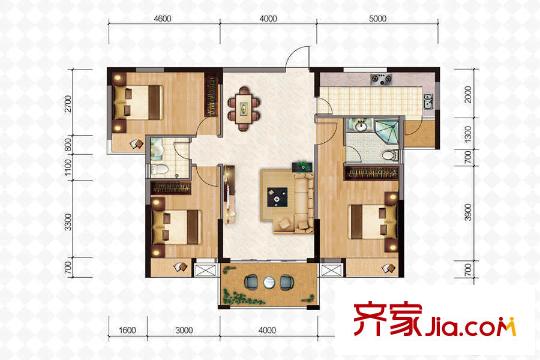 米蘭公館3號樓3-3戶型 3室2廳2衛(wèi)1廚