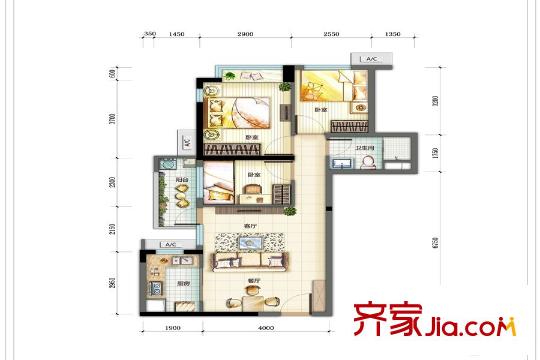 萬(wàn)科?珠江東岸72m2三房?jī)蓮d一衛(wèi) 3室2廳1衛(wèi)1廚