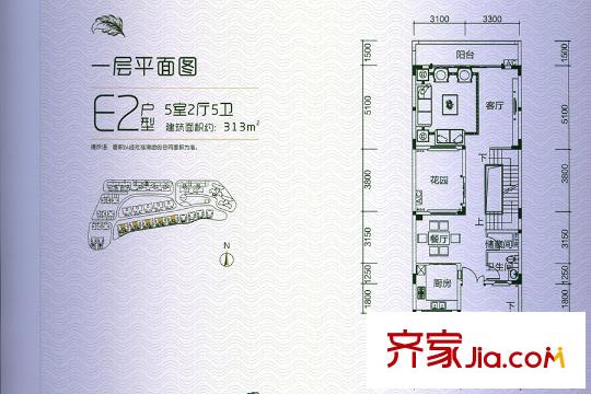 碧水天源怡景灣E2戶型一層 5室2廳5衛(wèi)1廚