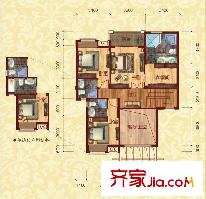富盈山水華府別墅戶型圖16-23棟庭院墅B戶型四層平面圖 5室3廳5衛(wèi)1廚