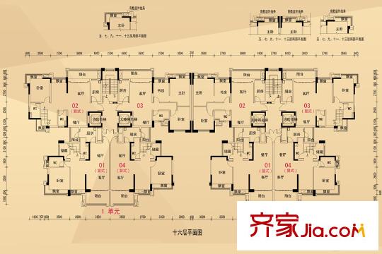 碧桂園柏麗灣別墅戶型圖1號樓十六層（2015-7-31） 4室2廳2衛(wèi)1廚