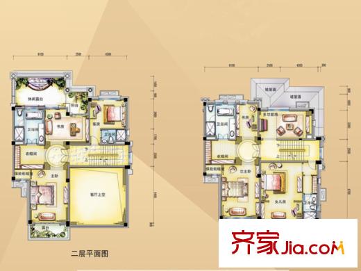 碧桂園柏麗灣別墅戶型圖G216-S鉆石墅地上二層至三層 4室3廳2衛(wèi)1廚