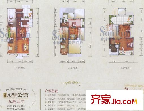 中央公館海悅別墅戶型圖雙拼A型公館 5室5廳5衛(wèi)1廚