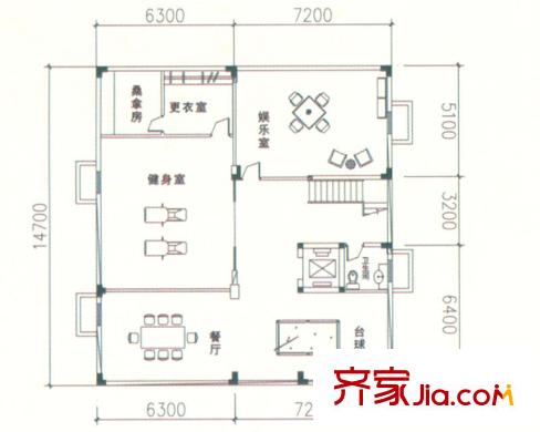 御富別墅戶型圖C2型負(fù)一層 4室2廳1衛(wèi)