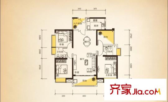 保利未來城市3、5棟03戶型 3室2廳2衛(wèi)1廚