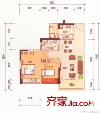 新世紀(jì)宜居A3戶型 2室2廳1衛(wèi)