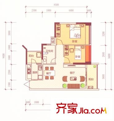 新世紀(jì)宜居B4戶型 2室2廳1衛(wèi)