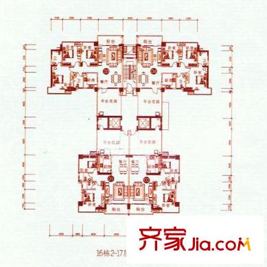 富怡名居16棟2-17層平面圖 2室2廳1衛(wèi)1廚