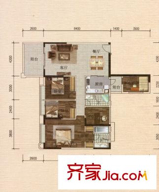 長堤1號7單元標(biāo)準(zhǔn)層03戶型 3室2廳2衛(wèi)1廚