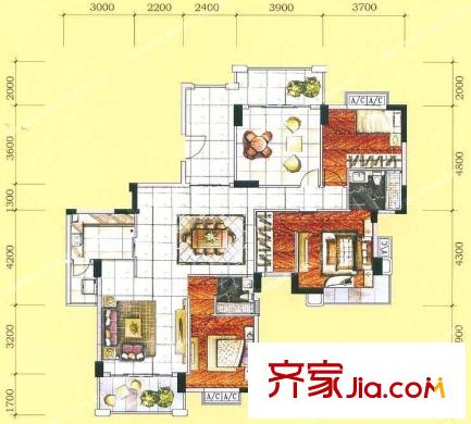 富盈山水華府別墅戶型圖A+B戶型4室2廳2衛(wèi) 4室2廳2衛(wèi)1廚