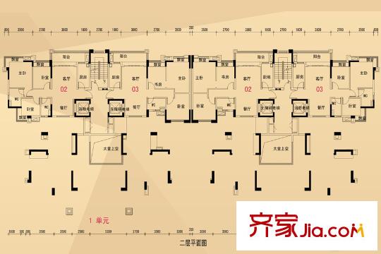 碧桂園柏麗灣別墅戶型圖1號樓二層（2015-7-31） 3室2廳2衛(wèi)1廚