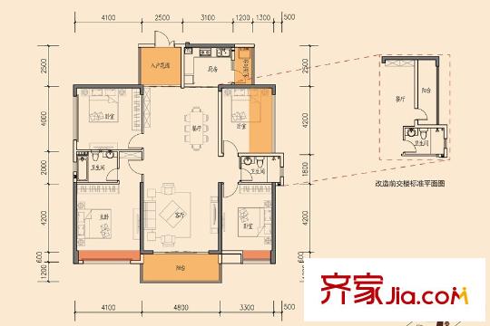 佳兆業(yè)御龍山攬山戶型圖（165-171平方米） 4室2廳2衛(wèi)1廚