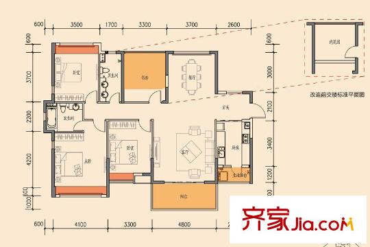 佳兆業(yè)御龍山瞰山戶型圖（165平方米） 4室2廳2衛(wèi)1廚