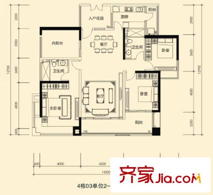 蓮湖四季豪園4/5/8/9棟標(biāo)準(zhǔn)層03戶型 4室2廳2衛(wèi)1廚