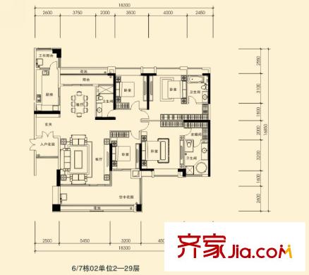 蓮湖四季豪園6-7棟標(biāo)準(zhǔn)層02戶型 4室2廳3衛(wèi)1廚