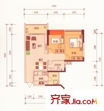 新世紀(jì)宜居B3戶型 2室2廳1衛(wèi)