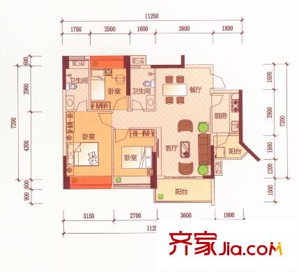 新世紀(jì)宜居B1戶型 3室2廳2衛(wèi)