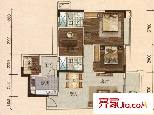 長堤1號7單元02戶型 3室2廳2衛(wèi)1廚