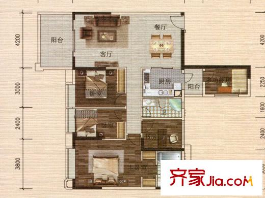 長堤1號7單元04戶型 3室2廳2衛(wèi)1廚