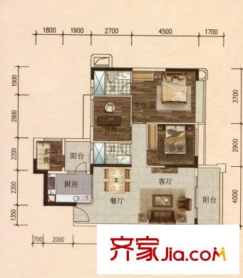 長堤1號7單元標(biāo)準(zhǔn)層02戶型 3室2廳2衛(wèi)1廚