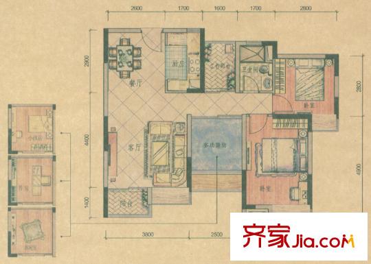 豐泰東海城堡3棟標(biāo)準(zhǔn)層E戶型 3室2廳1衛(wèi)1廚