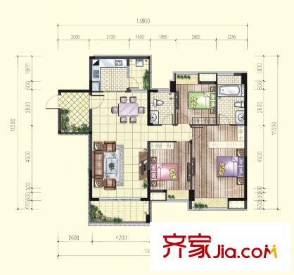 望龍軒1-2棟標(biāo)準(zhǔn)層04戶型 3室2廳2衛(wèi)1廚