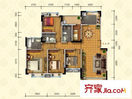 東田山畔華庭6/7棟01/02戶型 4室2廳3衛(wèi)1廚