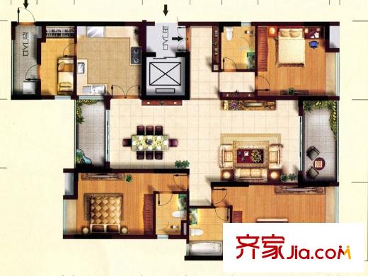 東田翠湖灣二期22/23棟01戶型 3室2廳3衛(wèi)1廚