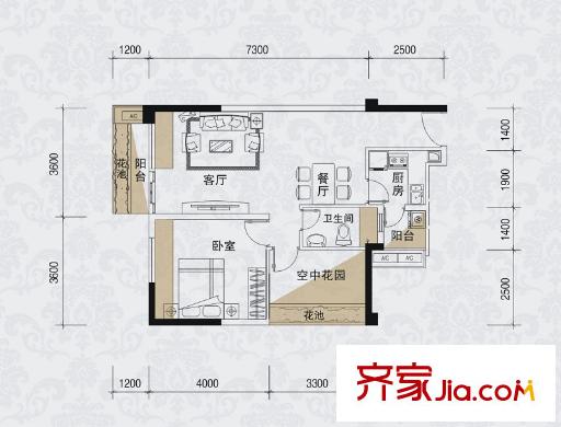 五福里1棟03戶型圖 1室2廳1衛(wèi)