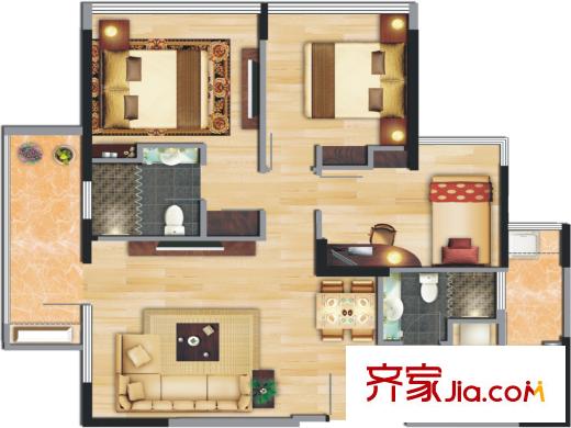 中央財津89平方米三房兩廳 3室2廳1衛(wèi)1廚