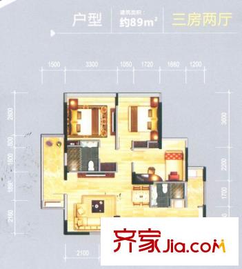 中央財津標準層財智匯戶型 3室2廳2衛(wèi)1廚