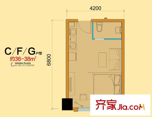 東城萬達廣場萬達SOHO C/F/G戶型 1室1廳1衛(wèi)1廚