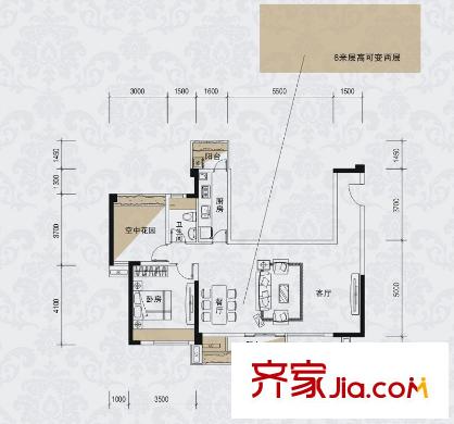 五福里2棟偶數(shù)層05戶型圖 1室2廳1衛(wèi)