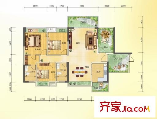 王洲灣1號(hào)6棟標(biāo)準(zhǔn)層G戶型 3室2廳2衛(wèi)1廚