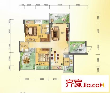 王洲灣1號3、4棟標(biāo)準(zhǔn)層A戶型 2室2廳2衛(wèi)1廚