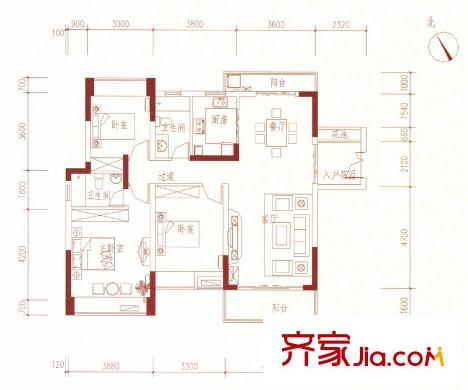 美麗灣畔花園4號樓標(biāo)準(zhǔn)層01、03戶型 3室2廳2衛(wèi)1廚