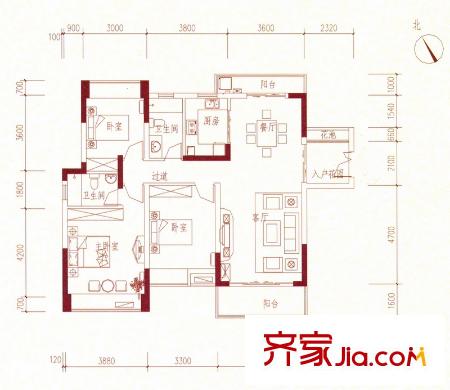 美麗灣畔花園2號樓標(biāo)準(zhǔn)層01、03戶型 3室2廳2衛(wèi)1廚