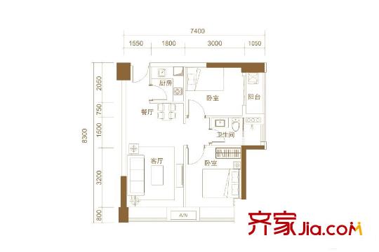 卓越時代廣場B5戶型 2室2廳1衛(wèi)1廚