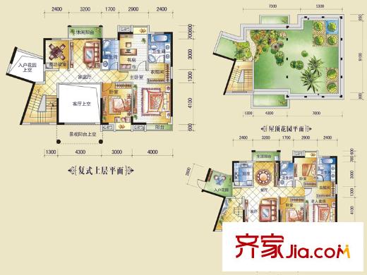 盈拓御江1號樓1、2號復式單位戶型圖 7室3廳4衛(wèi)1廚
